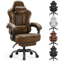 Big and Tall Gaming Chair with Footrest, Ergonomic Office Desk Chair with 4.4in Thick Cushion and Wide Wingless Seat, Comfortable Leather Computer Chair, Predator Series, Rustic Brown