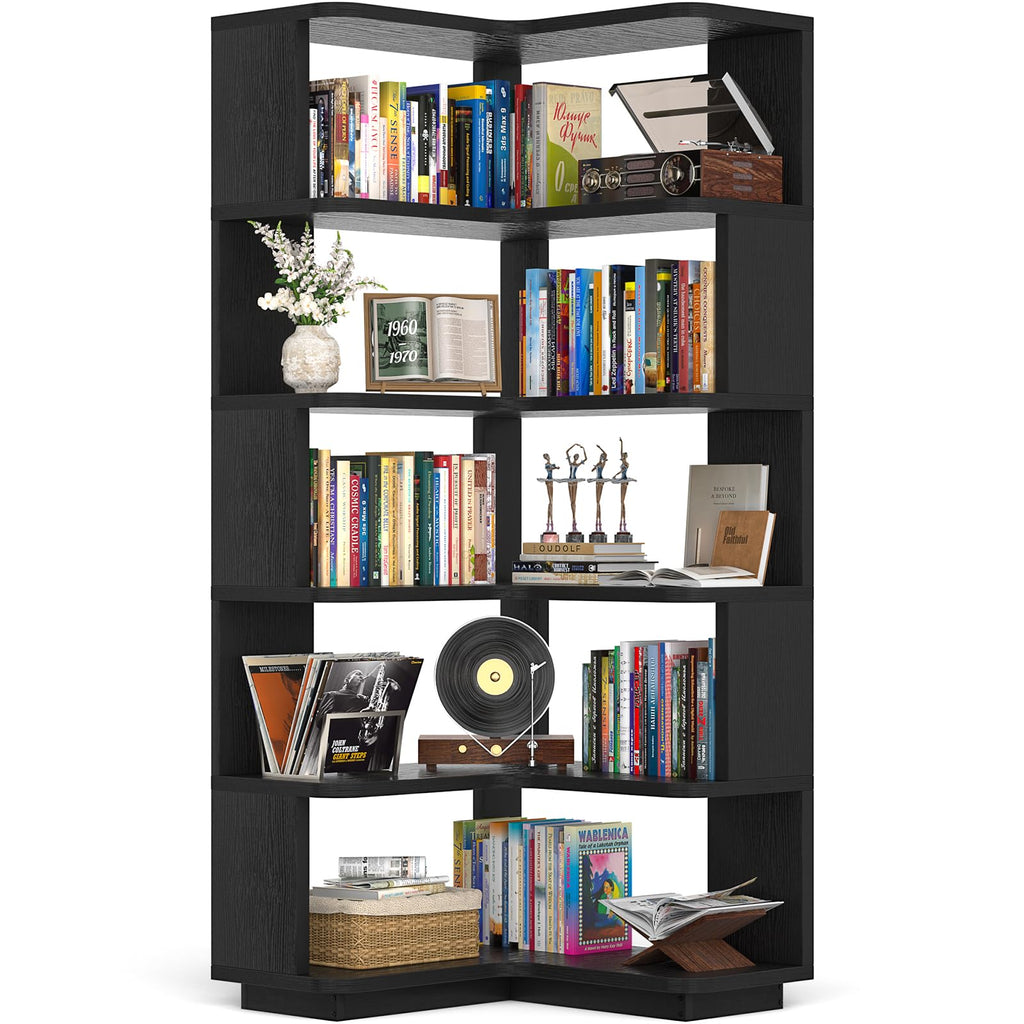 Corner Book Shelf, 6-Shelf L Shaped Corner Bookshelf with Baffle