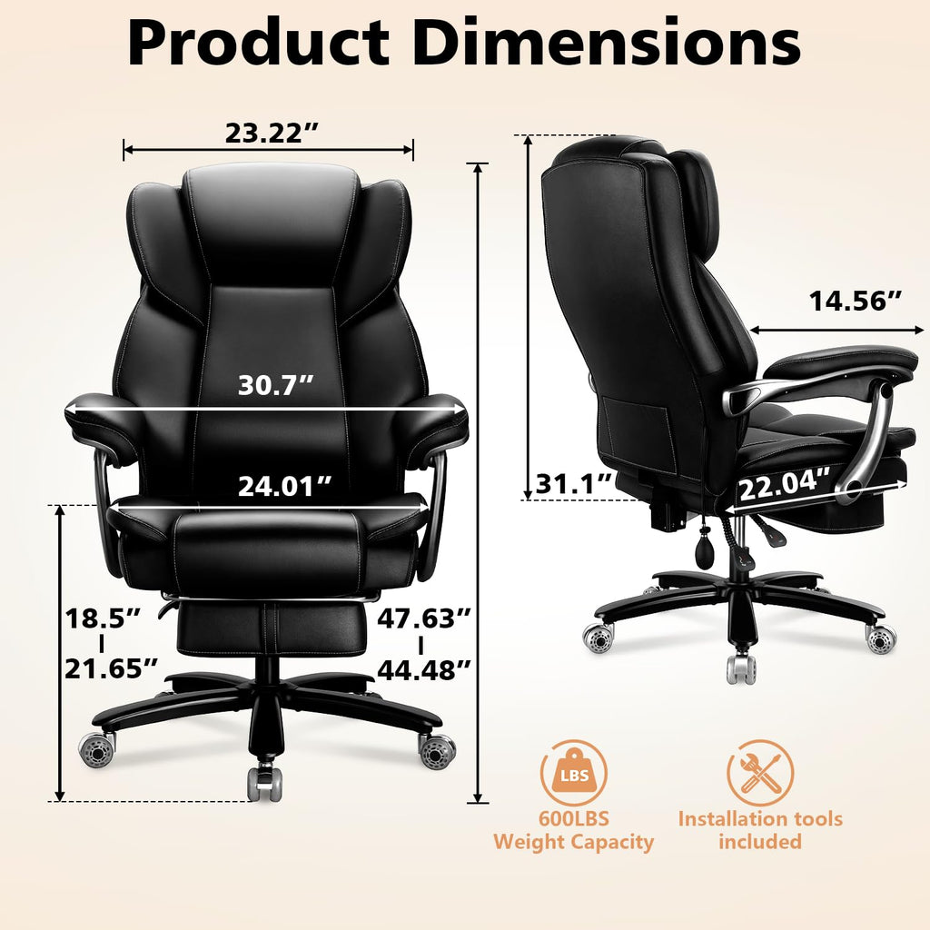 Indulgear 500lbs Heavy Duty Comfy Office Chair, Reclining Big and Tall Office Chair for Heavy People, High Back Executive Chair with Adjustable Lumbar Support,Pocket Spring Cushion