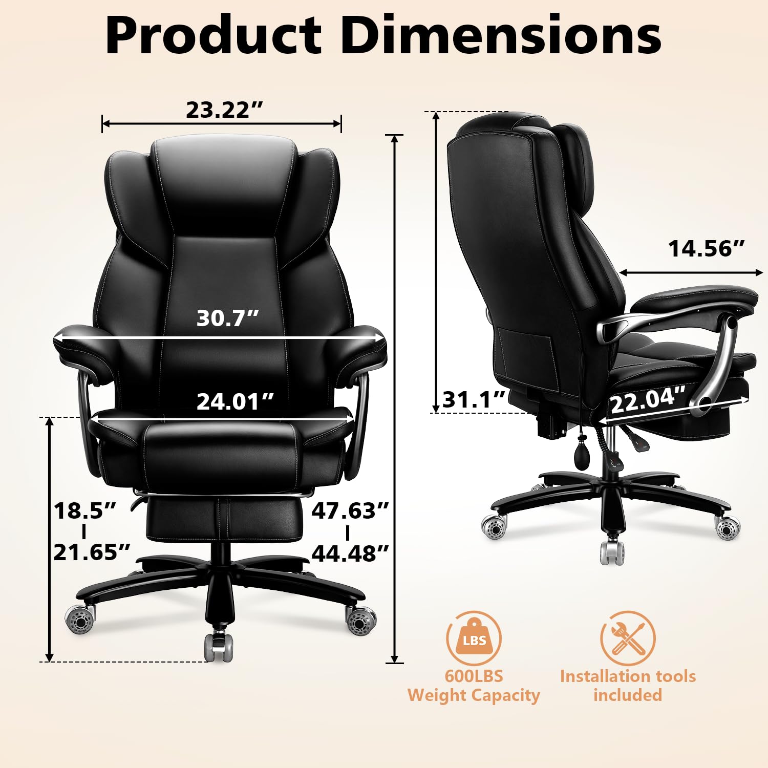 Indulgear 500lbs Heavy Duty Comfy Office Chair, Reclining Big and Tall Office Chair for Heavy People, High Back Executive Chair with Adjustable Lumbar Support,Pocket Spring Cushion