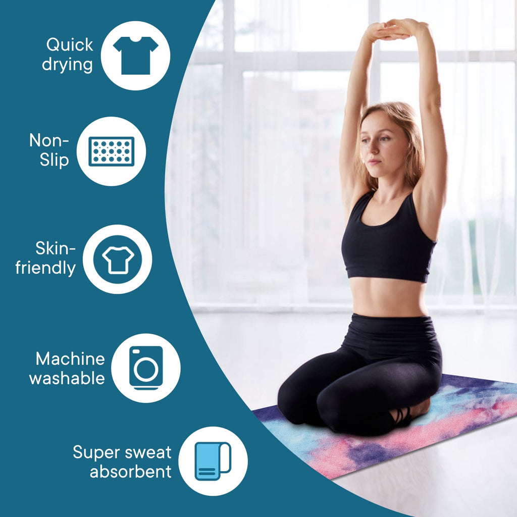 Yoga Towels, Non Slip Hot Yoga Mat Towel with Grip Dots,Super-Absorbent Soft Microfiber Yoga Blanket for Pilates, Fitness and Workout 72inch x 24inch (Purple+Pink)