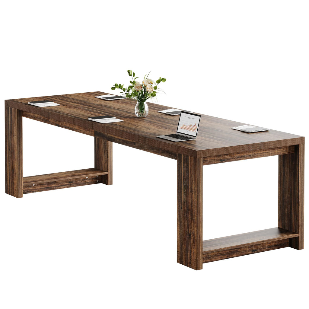 7 ft Conference Table for 6 to 8 People, Modern Rectangle Meeting Room Desk for Boardroom, Home Office (1, Dark Brown)