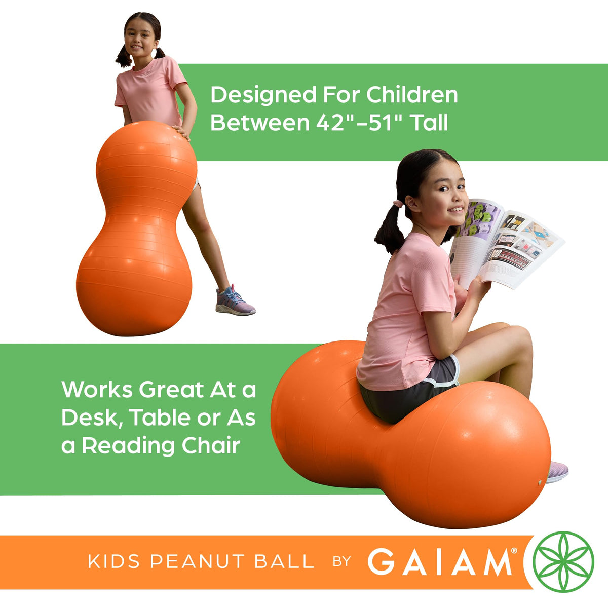 Kids Peanut Ball Chair, Flexible Seating for Classroom (Lime)