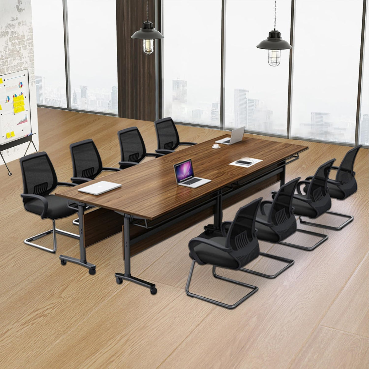 Folding Conference Table,6 Pack Walnut Flip Top Mobile Training Table