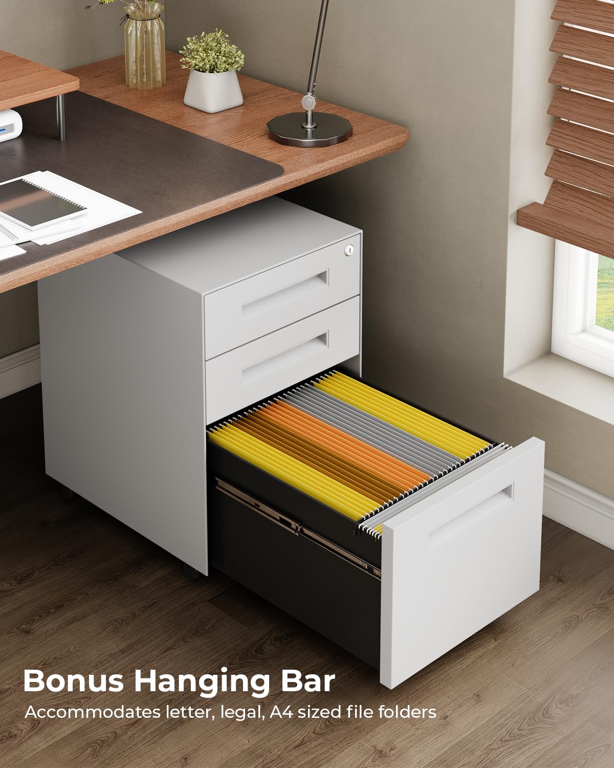 3 Drawer Metal Rolling File Cabinet Under Desk Filing Cabinet White