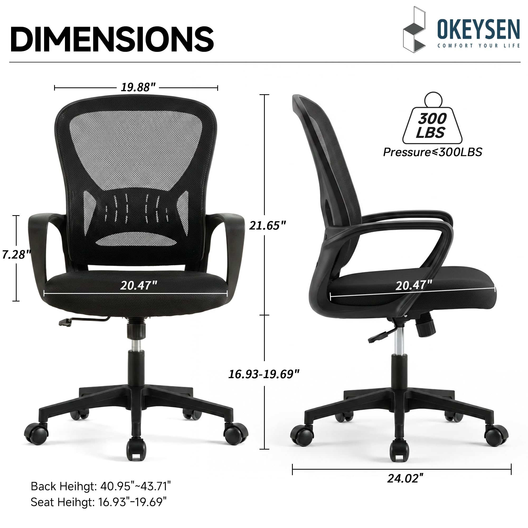 Ergonomic Office Chairs Set of 6, Mesh Conference Room Chairs, Swivel Computer Desk Chair with Wide Seat Cushion, Height Adjustable and Rocking Tilt for Home Office