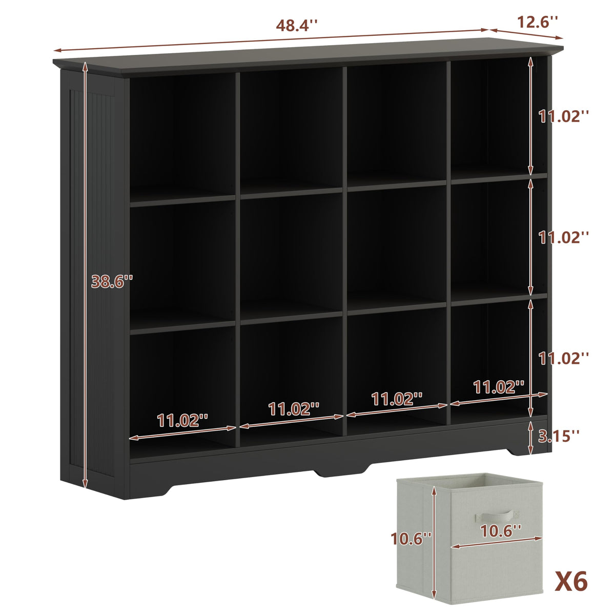 12 Cube Storage Organizer with 6 Fabric Drawers and Removable Shelves — Modular Cube Bookshelf for Bedroom, Living Room, or Home Office, Short Cube Bookcase for Toys, Decor, Black
