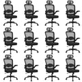 Desk Chairs with Wheels, Ergonomic Mesh Back Home Office Chair with Headrest, Adjustable Lumbar Support Swivel Rolling Computer Chairs Flip Up Arms for Conference Meeting Room, Black, 12PK