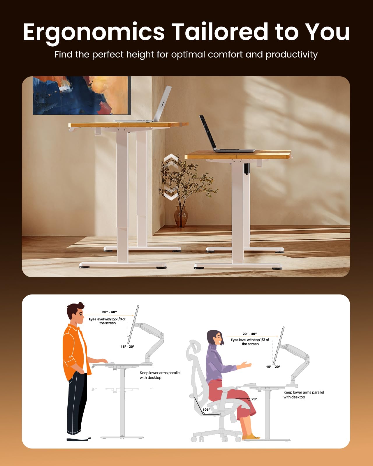 Height Adjustable Electric Standing Desk, 55 x 28 Inches Sit Stand up Desk, Memory Computer Home Office Desk, Light Vintage Brown