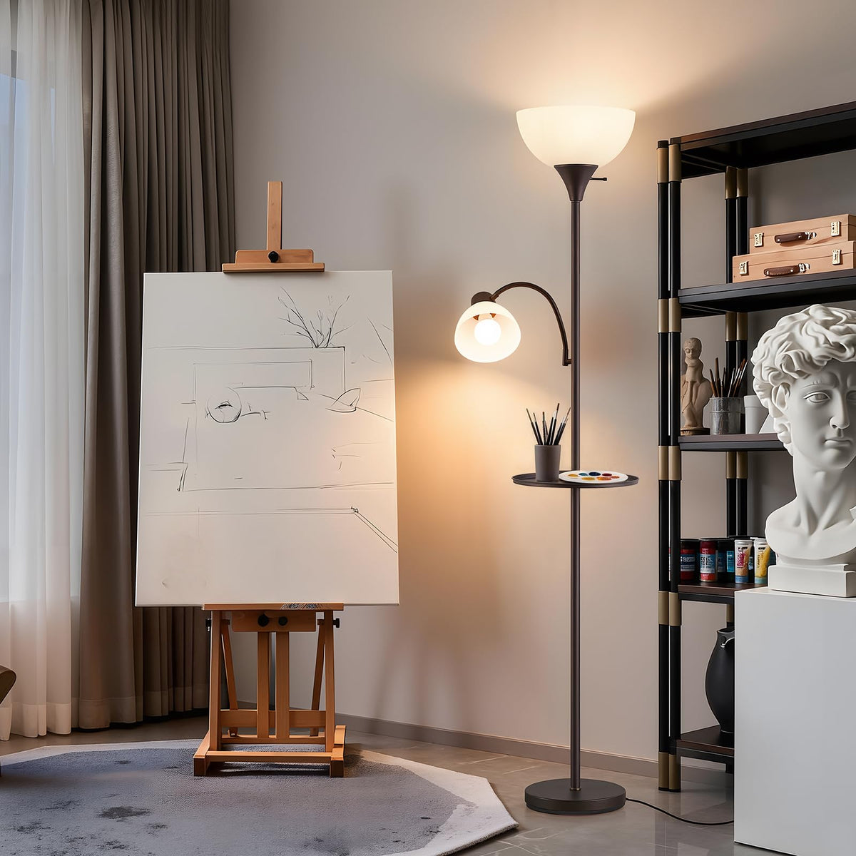 72" Floor Lamp with Table, Adjustable Reading Lights, Torchiere Floor Lamps