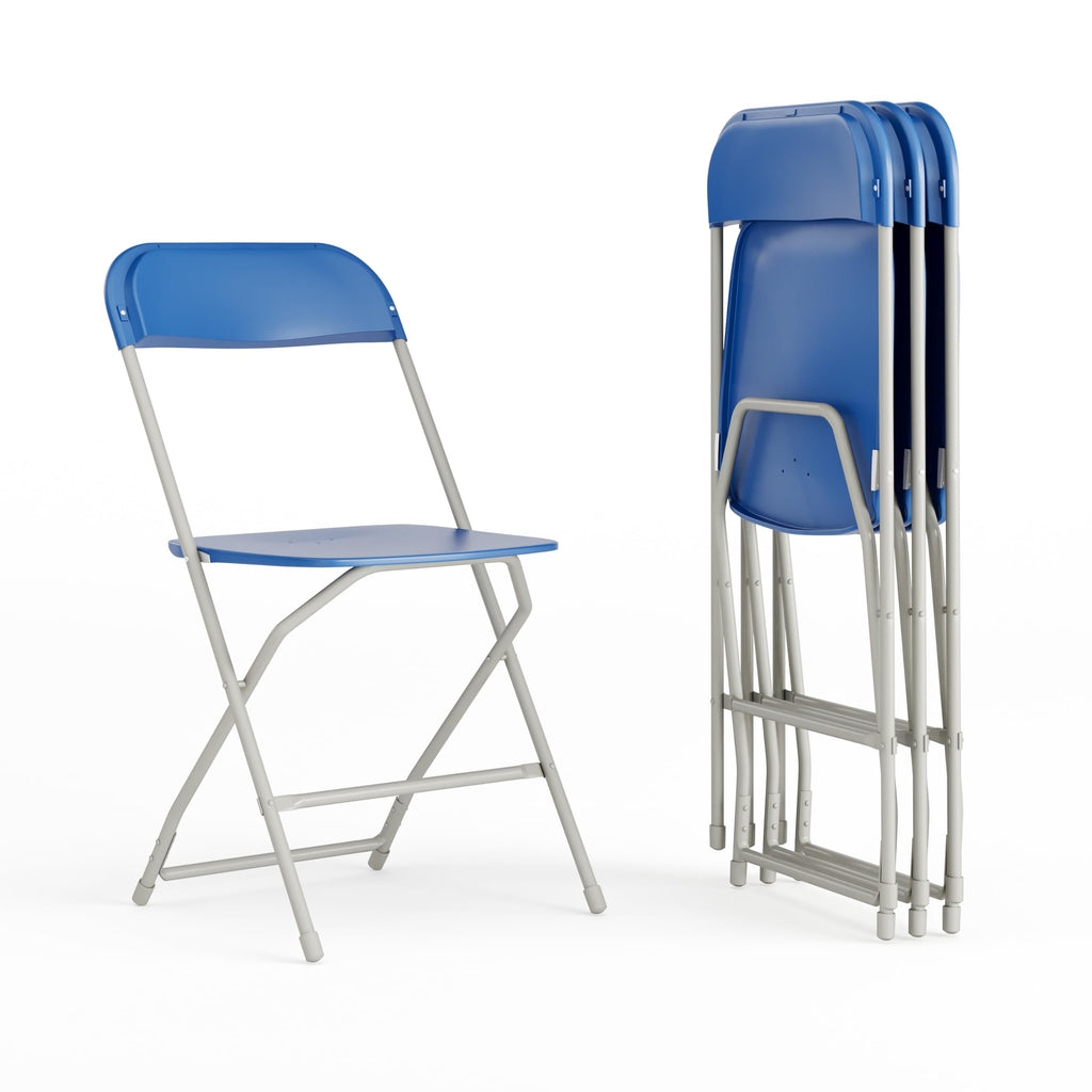 4 Pack, Hercules Series Plastic Folding Chair - Blue - 650LB Weight Capacity Comfortable Event Chair-Lightweight Folding Chair