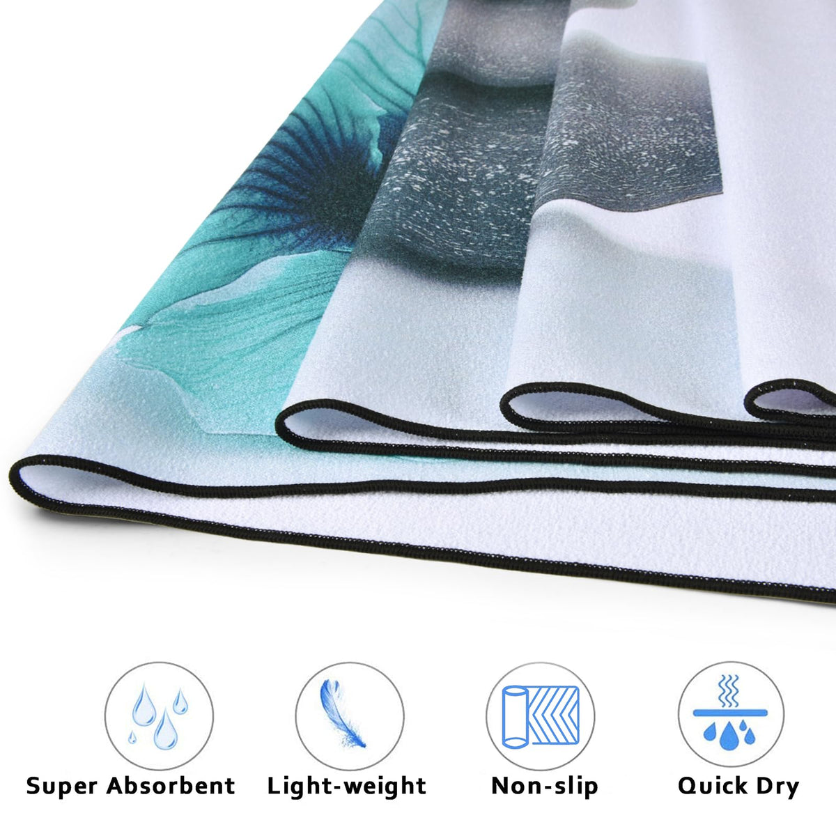 Non Slip Hot Yoga Towel, 70"x26", Blue White Flowers