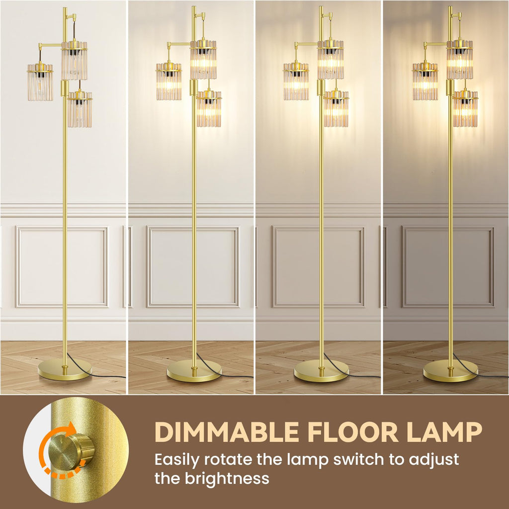 Crystal Gold Glass Tree Floor Lamp for Living Room for Farmhouse Industrial