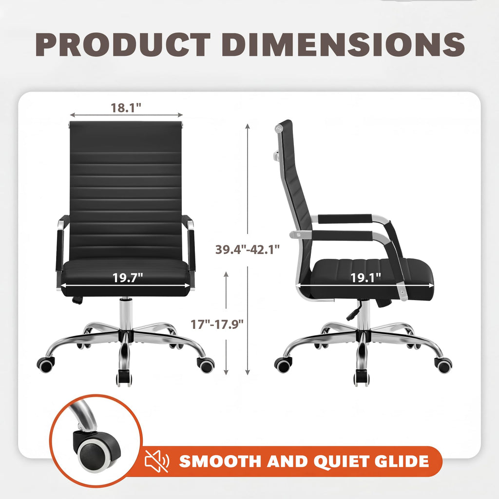 (2 pcs, Black) Ergonomic Office Desk Chair, Executive Ribbed Mid-Back PU Leather Conference Room Chair Adjustable Swivel Chair with Arms