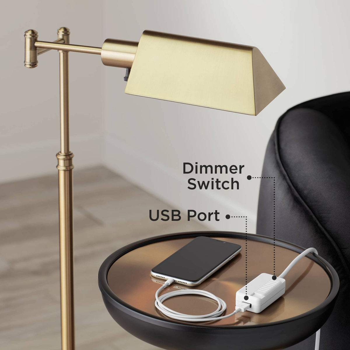 Bronze Boom Arc 69" Tall Floor Lamp with USB Dimmer