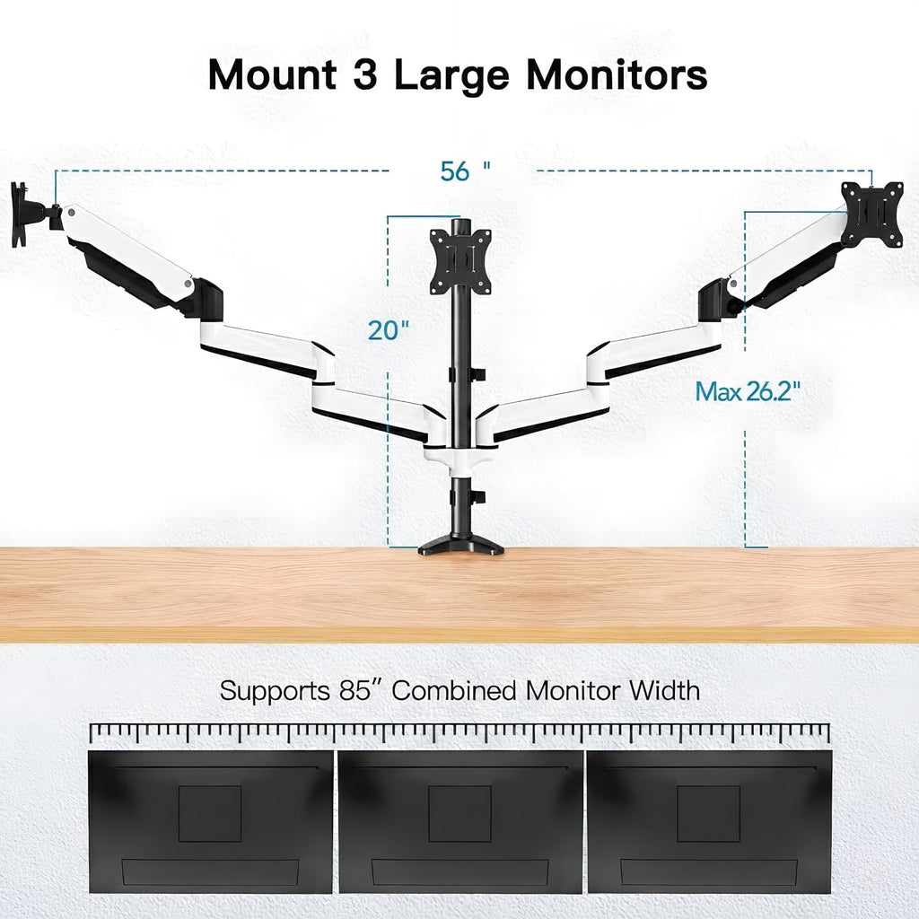 Triple Monitor Stand - Full Motion Articulating Monitor Mount Fit Three 17 to 32 inch LCD Computer Screens with Clamp, Grommet Kit