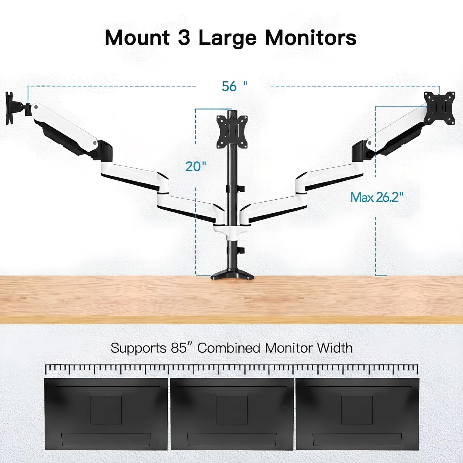Triple Monitor Stand - Full Motion Articulating Monitor Mount Fit Three 17 to 32 inch LCD Computer Screens with Clamp, Grommet Kit