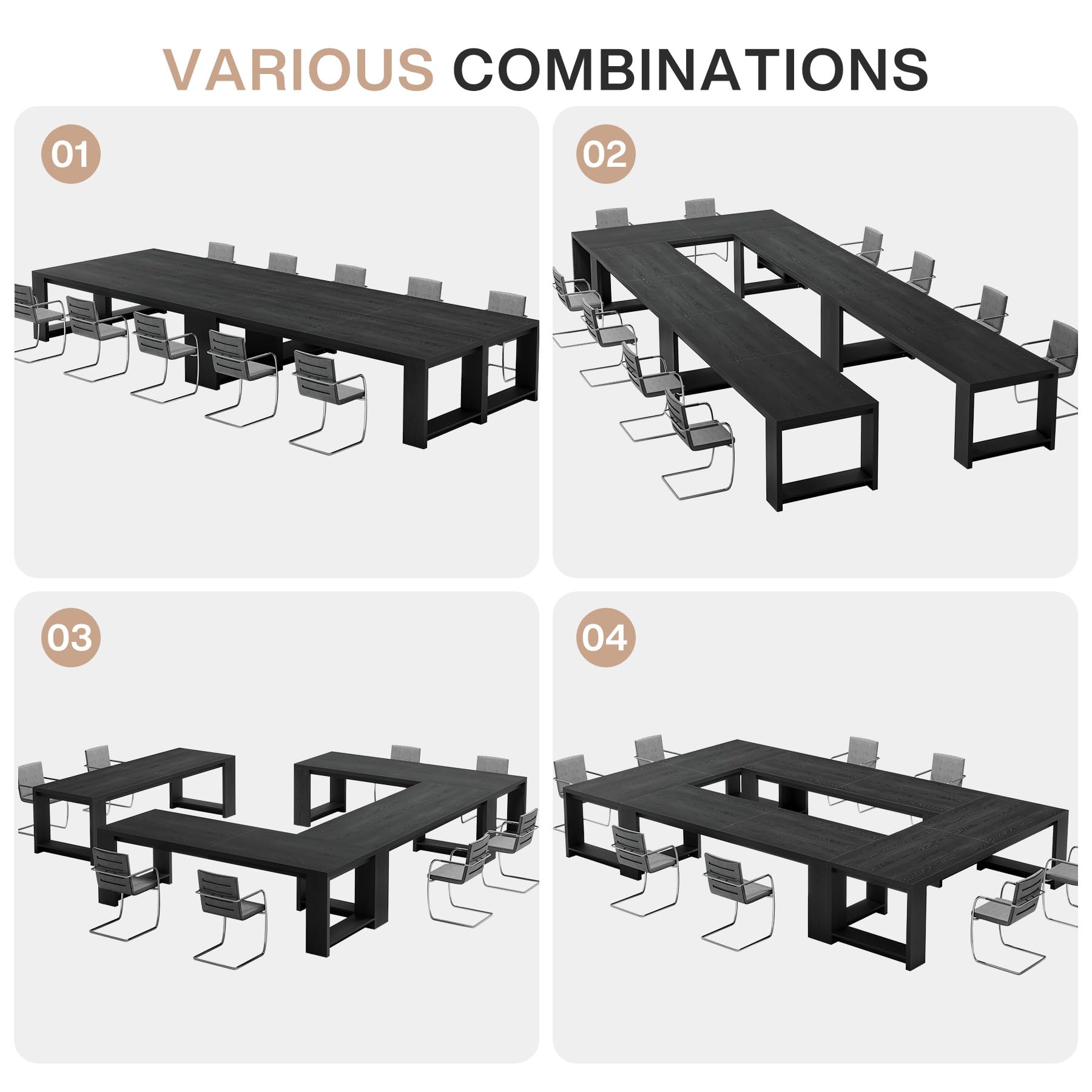 7 ft Conference Table for 6 to 8 People, Modern Rectangle Meeting Room Desk for Boardroom, Home Office (2, Black)