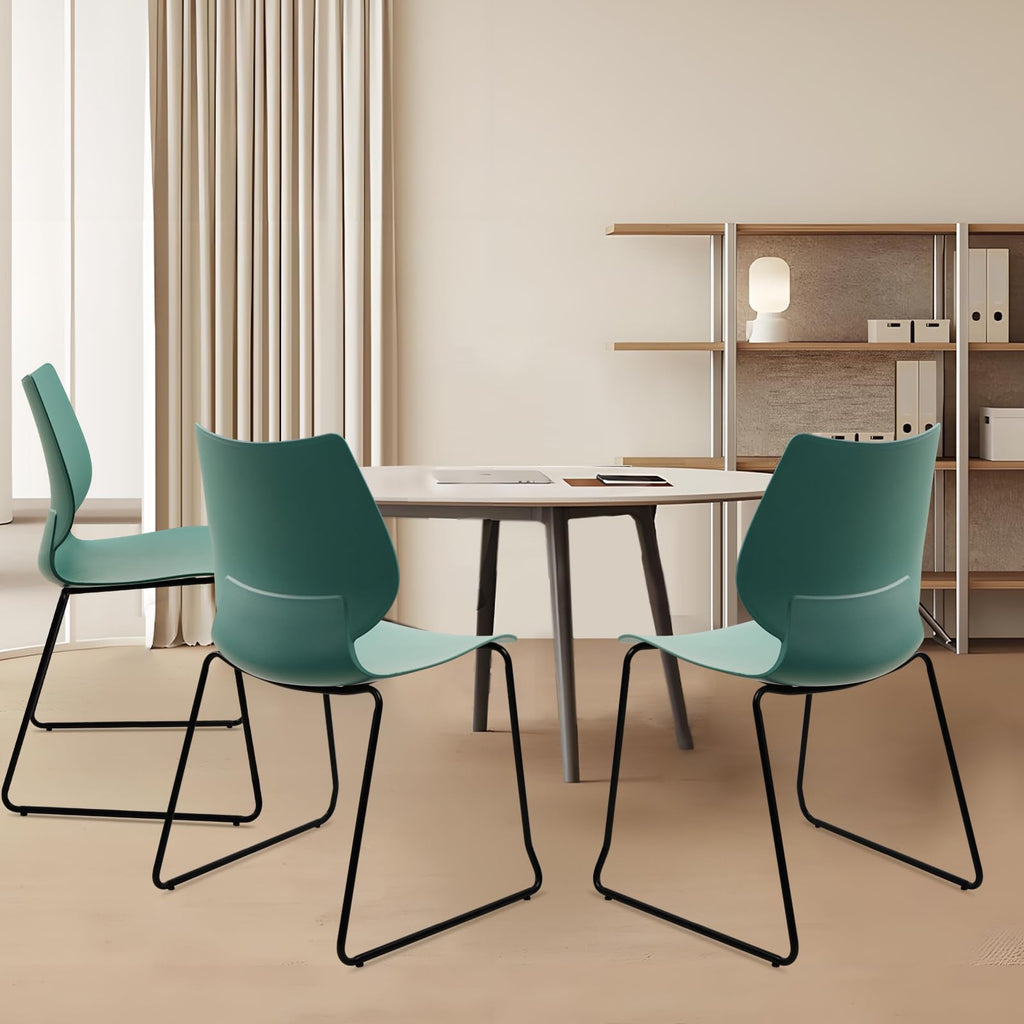 Set of 4, Stackable Waiting Room Chair, Stacking Office Chair with Ergonomic Lumbar Support and Metal Legs, Plastic Desk Chairs for Conference School Church Guest Reception, Green