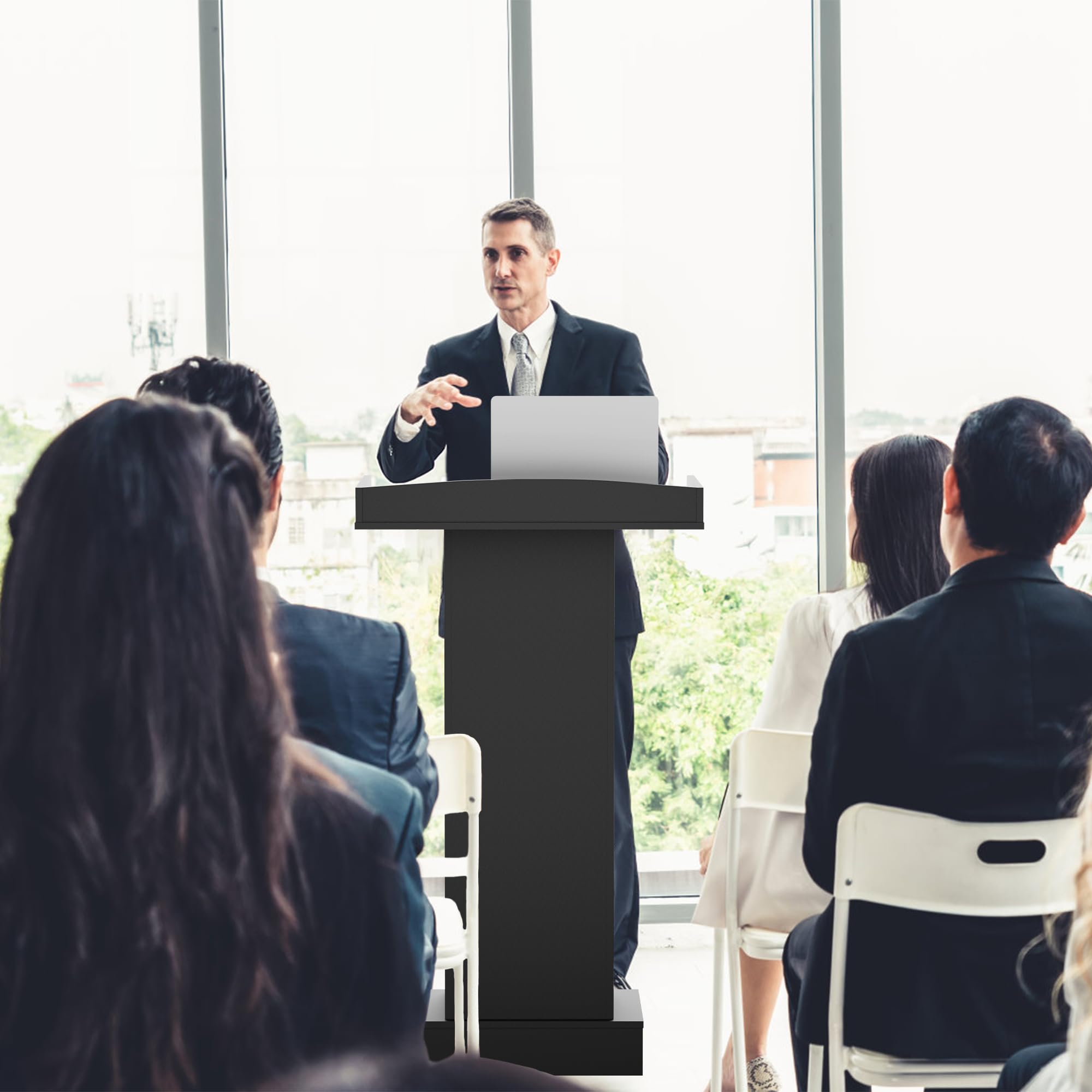 Wood Podium,Simple Podium Stand,12MM Particle Board,Stable Pulpit with Storage,Mic Stand Space,Easy Installation Wooden Lectern for Restaurants,Churches,Seminars and Schools