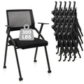 20 Pack, Stackable Foldable Chairs with Wheels, Portable Padded Office Desk Chair with Lumbar Support and Armrest for Conference School Lobby Break Waiting Training Room Guest Reception, Black