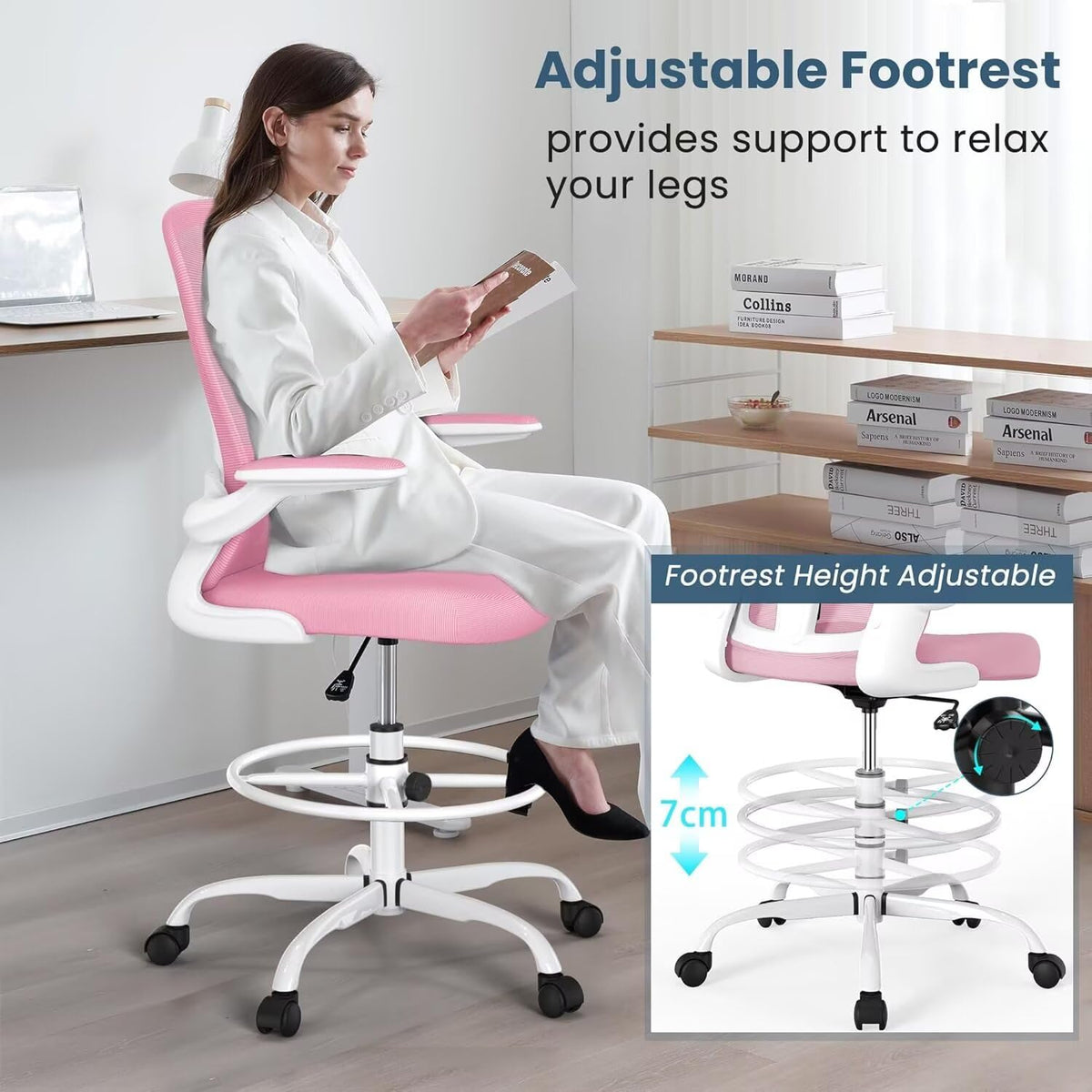 Drafting Chair Tall Executive Ergonomic Computer Standing Desk Chair with Flip-Up Armrests