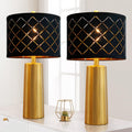 Set of 2 Modern Table Lamps for Living Room Bedroom, Gold Nightstand Resin Lamps with Black Grid Shade, Contemporary Desk Lamps for Bedside End Tables, 2 Bulbs Included (Gold)