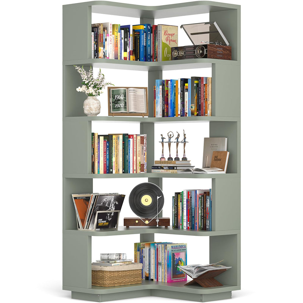 Corner Book Shelf, 6-Shelf L Shaped Corner Bookshelf with Baffle