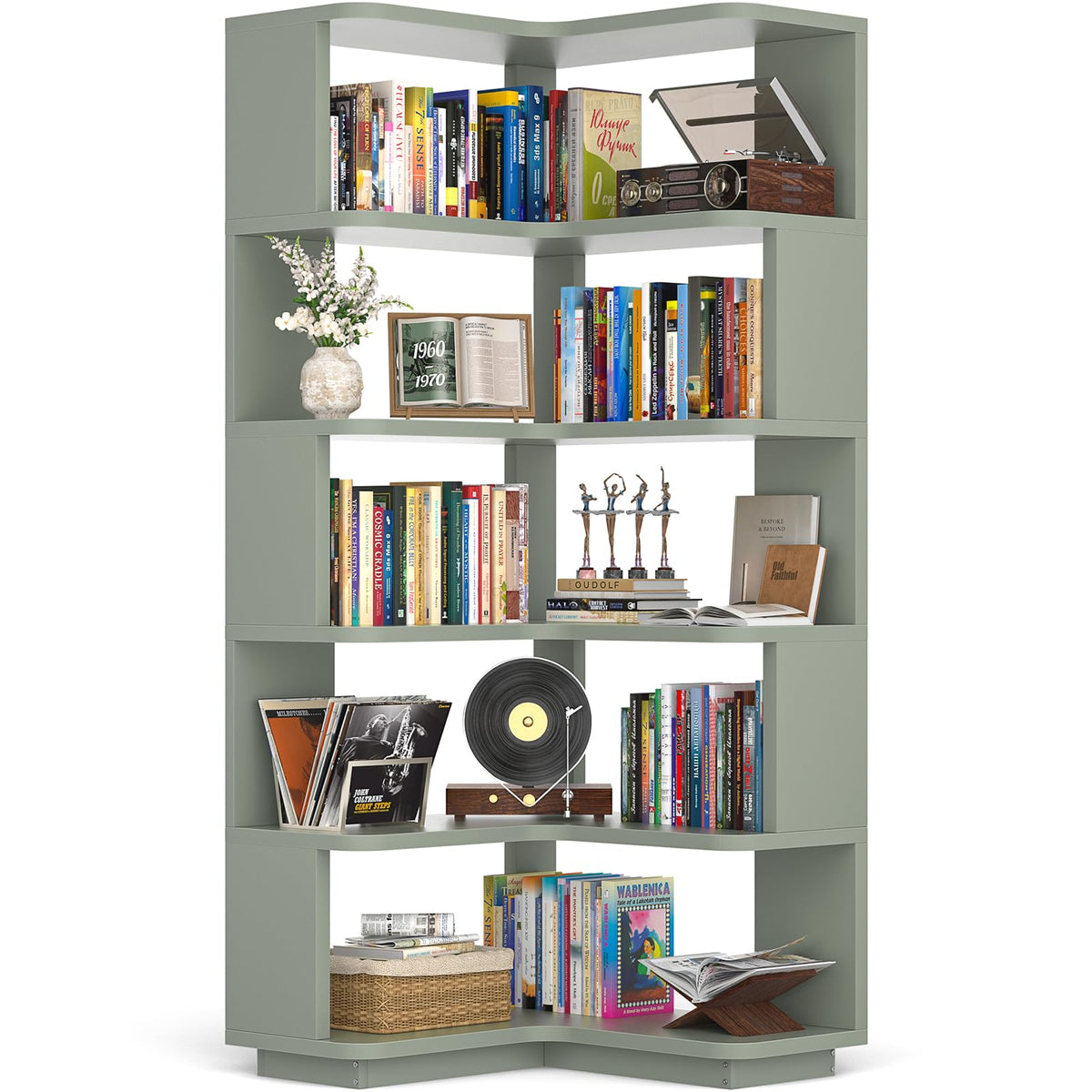 Corner Book Shelf, 6-Shelf L Shaped Corner Bookshelf with Baffle