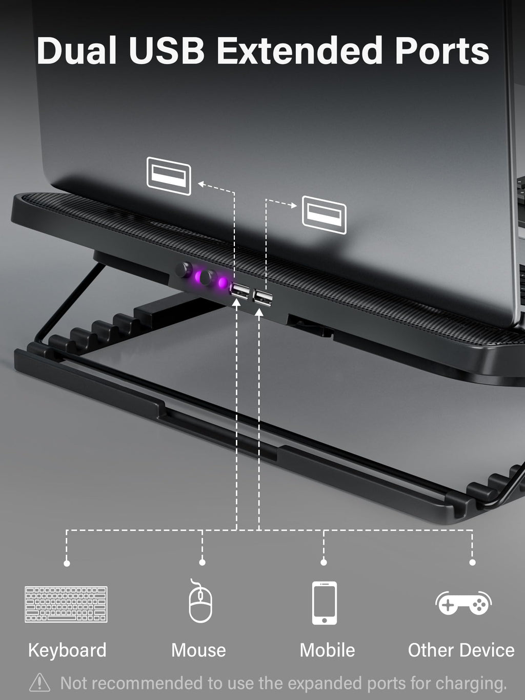Laptop Cooling Pad, Laptop Cooler with 5 Quiet Fans for 12"-17" Computer PC Notebook Gaming Laptop Fan, Height Adjustable Laptop Cooling Stand Laptop Accessories (Purple)
