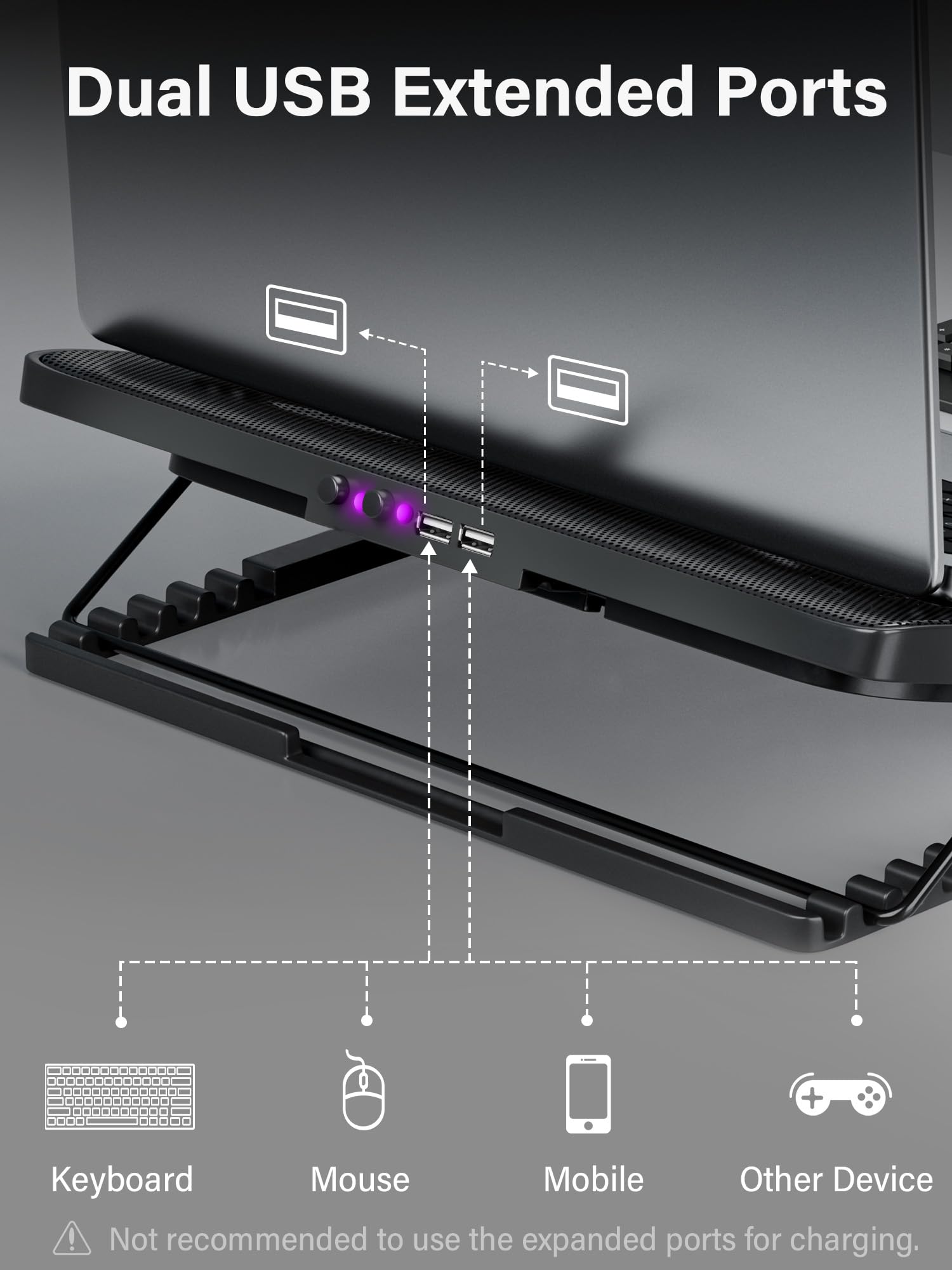 Laptop Cooling Pad, Laptop Cooler with 5 Quiet Fans for 12"-17" Computer PC Notebook Gaming Laptop Fan, Height Adjustable Laptop Cooling Stand Laptop Accessories (Purple)