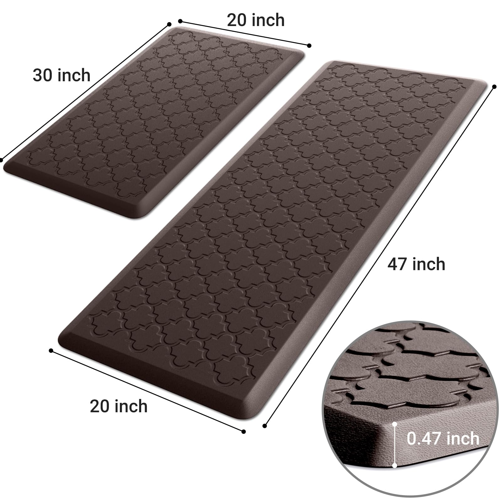 Mat [2 PCS] Cushioned Anti-Fatigue Floor Mat Water Resistant Non-Skid Kitchen Mats and Rugs Ergonomic Comfort Foam Kitchen Rugs Standing Mat for Floor Office Sink (Chocolate,20"x30"+20"x47")