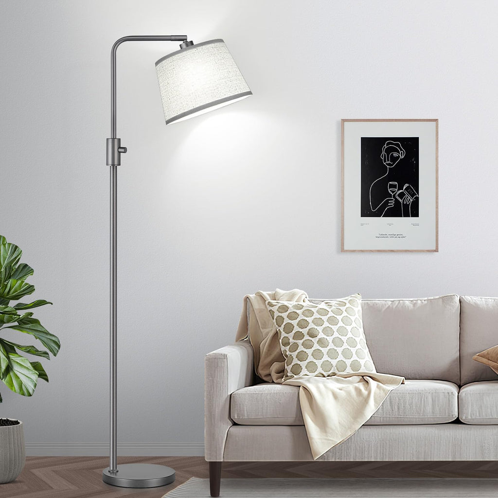 Floor Lamp, 1000 Lumens LED Edison Bulb Included, Arc Floor Lamps for Living Room Modern Standing Lamp with Linen Shade, Tall Lamps for Living Room Bedroom Office Dining Room-Grey