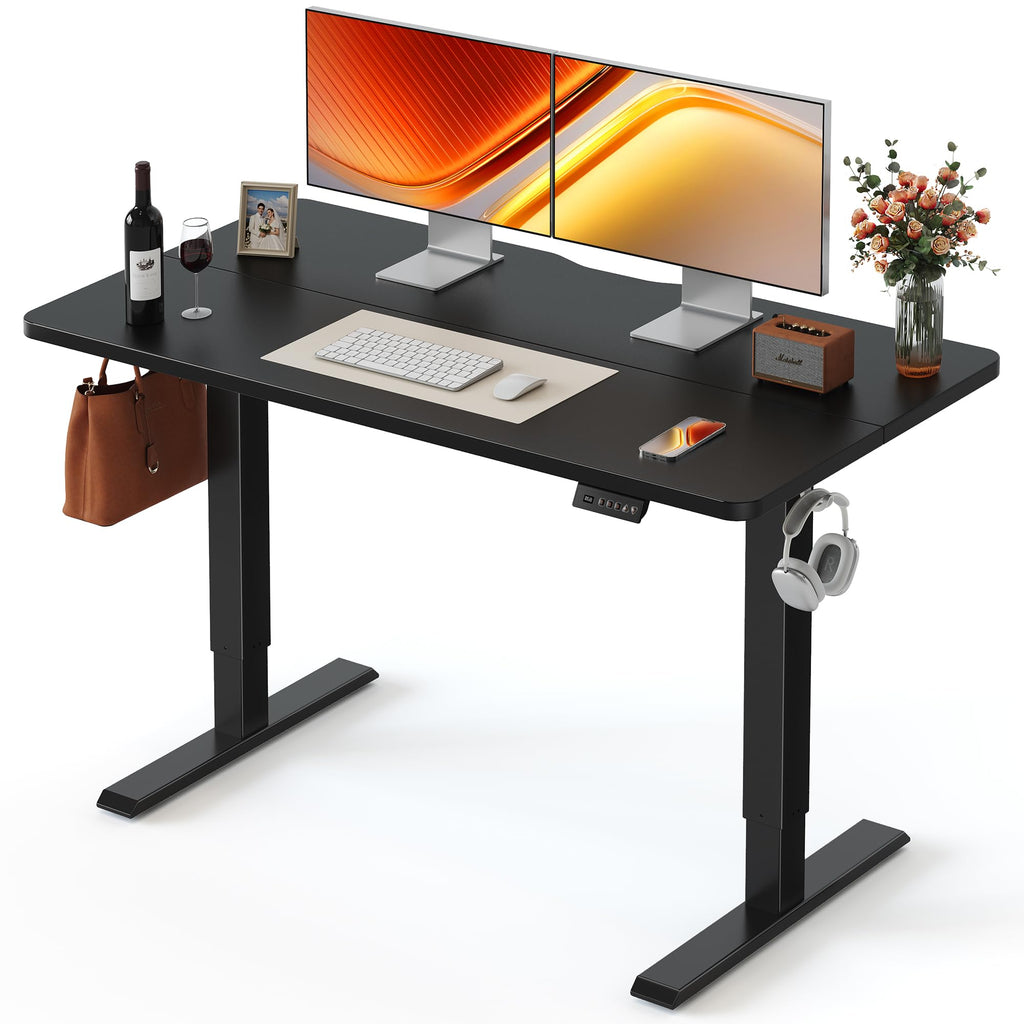 48 x 24 Inchs Electric Standing Desk, Height Adjustable, Sit Stand Up, Computer Office Desk with Splice Board, Black Frame/Black Top