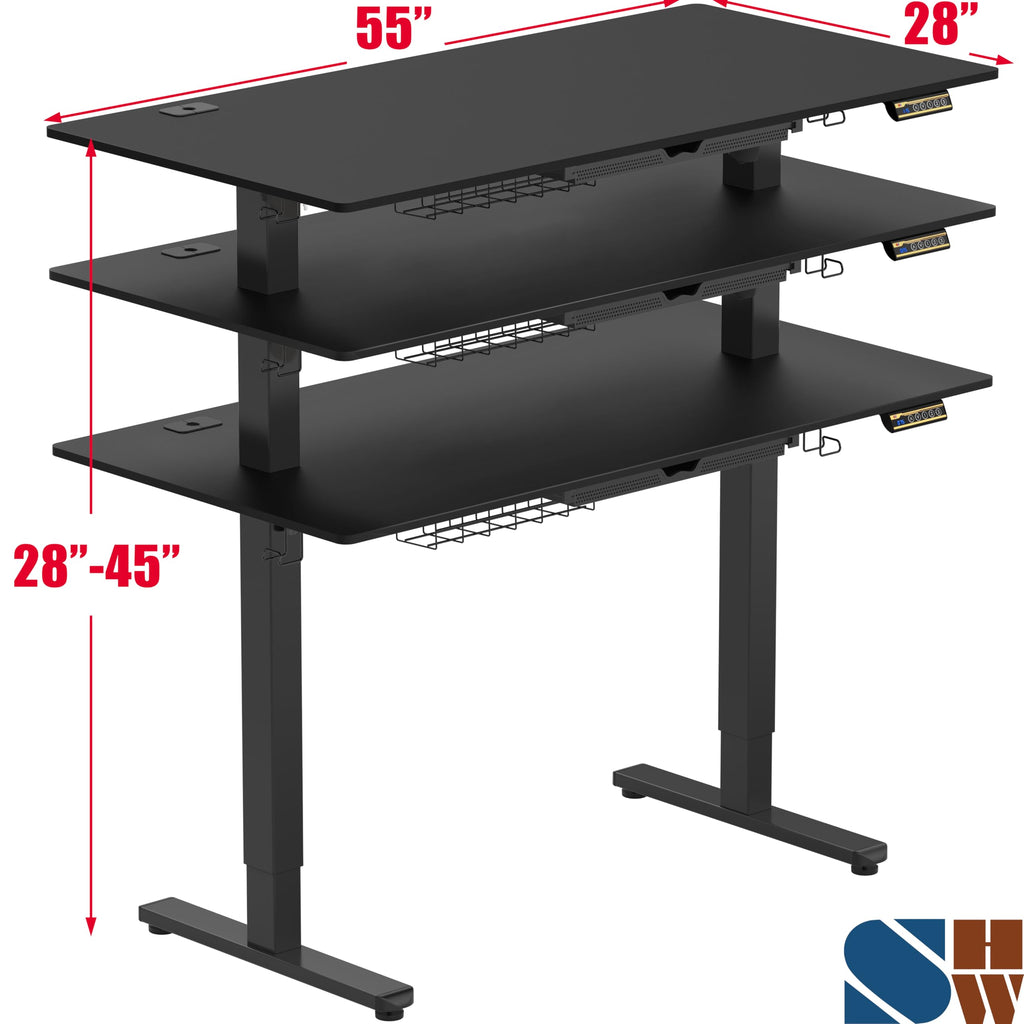 55 x 28 Inches Electric Height Adjustable Standing Desk with Drawer and Memory Preset, Black