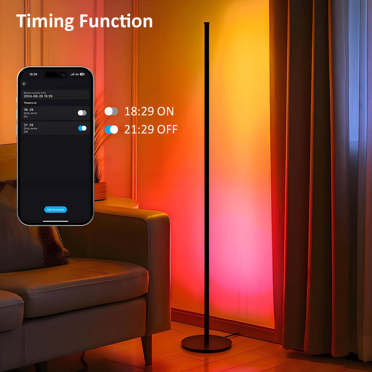 LED Corner Floor Lamp, Ambient Lighting One Connected Pair