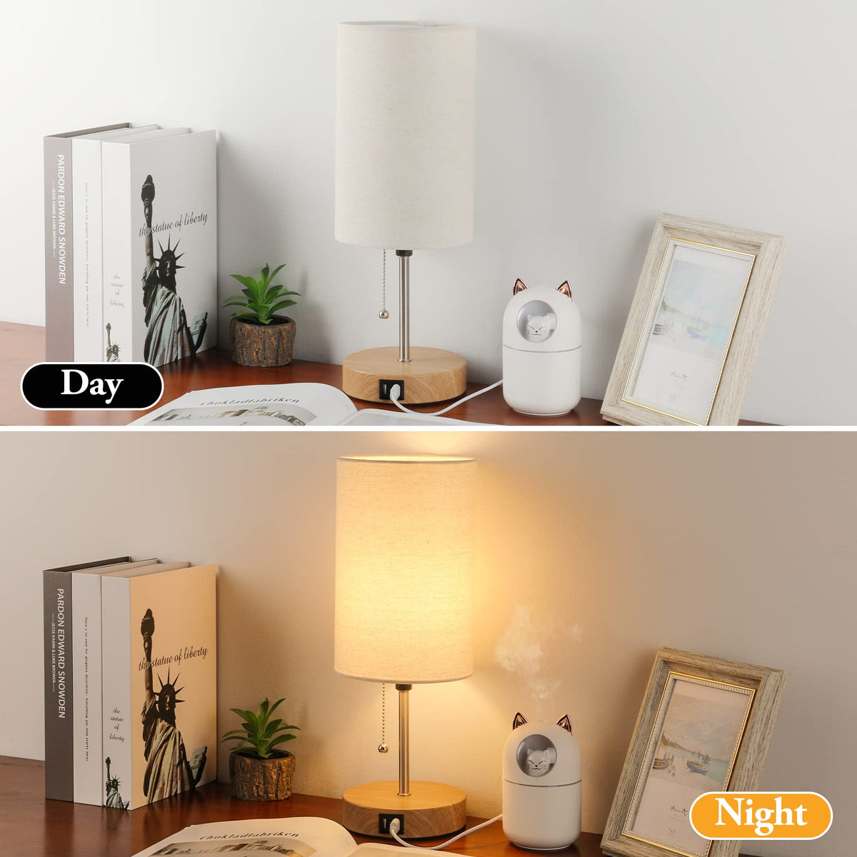 Set of 2 Table Lamps, Modern Bedside Desk Lamps with Pull Chain