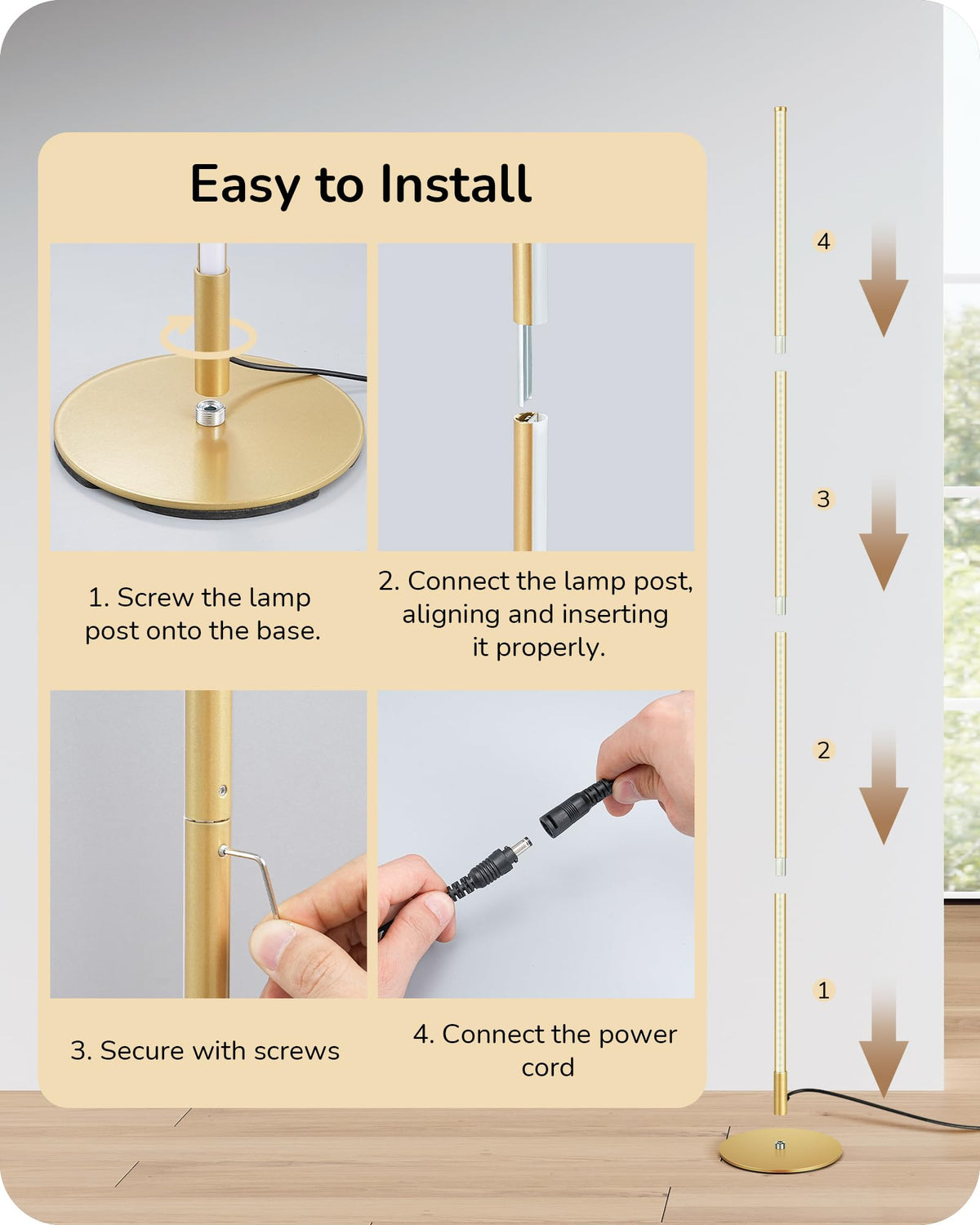 59.8" Corner Lamp with Remote & 3 Height Settings, Dimmable & 3CCT