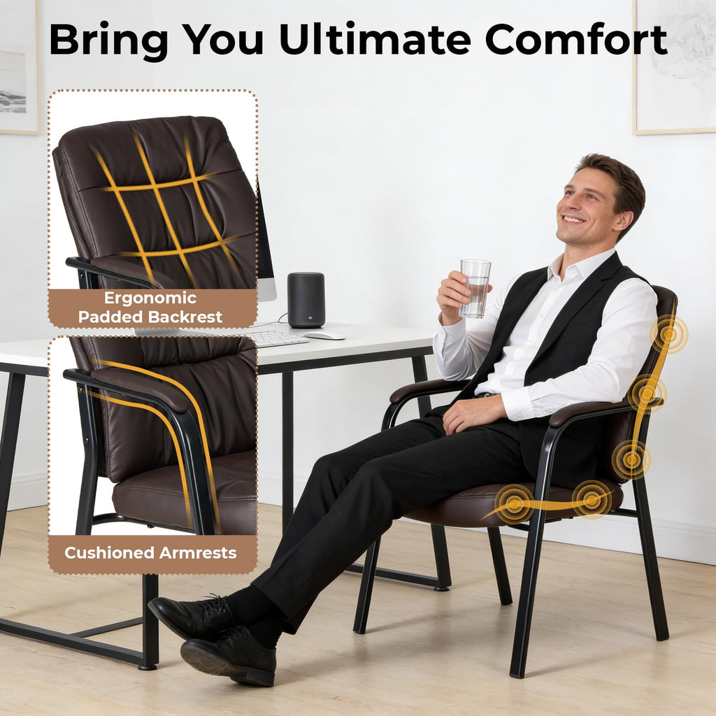 Office Waiting Room Guest Chair, 500lbs Office Reception Lobby PU Leather Chair No Wheels with Padded Armrest for Conference Lobby Medical Waiting Area Bedroom Elderly, Brown
