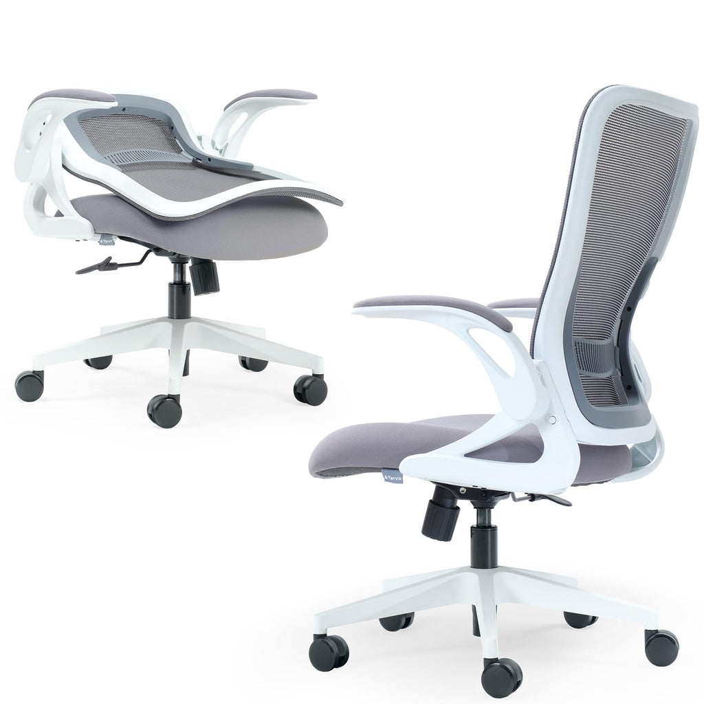 Model U | Folding Office Chair for Small Spaces | Gaming Chair for Adults & Kids | Ergonomic Mesh Computer Chair for Bedroom | Foldable Desk Chair for Home Work (White & Grey)