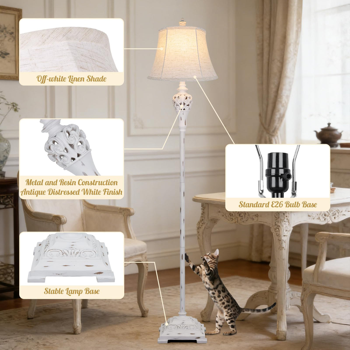 Vintage Floor Lamp for Living Room, Traditional Tall Standing Lamp