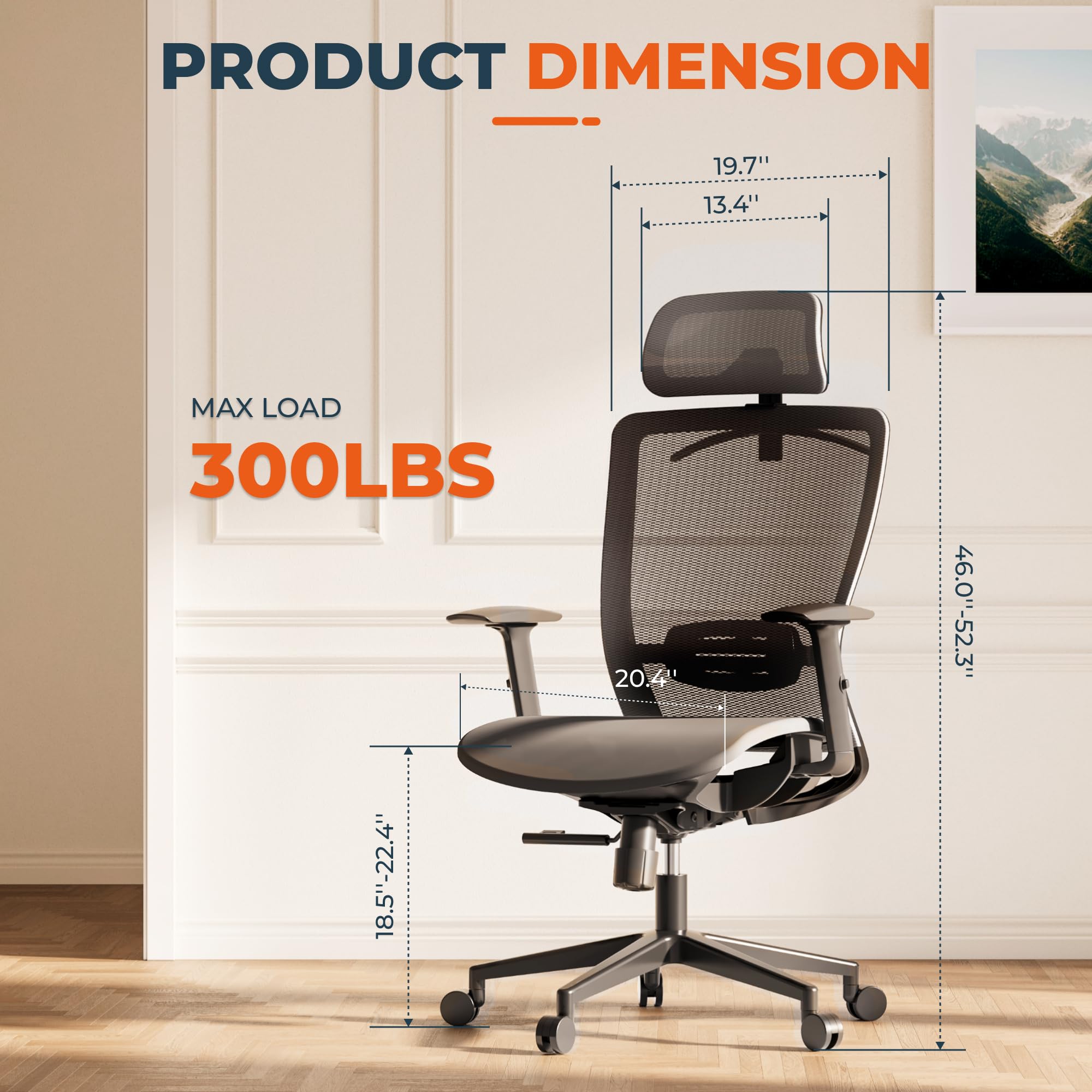 FitStand Ergonomic Office Chair Swivel Computer Chair Home Office Desk Chairs with Lumbar Support/2D Headrest/300lbs Heavy Duty/Lockable Back,Mesh Seat Cushion,ErgoChair Pro, Gray
