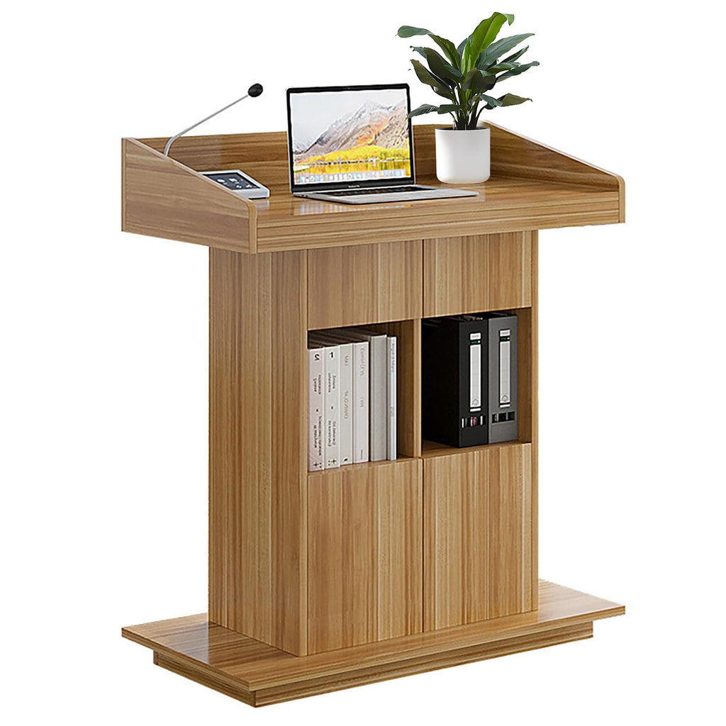 Podium Wooden Podium Floor Standing Podiums Teacher Podium Lectern Lecterns & Podiums Church Podium and Pulpits with Wire Holes and Storage (Light Walnut, L39.4″×W19.68″×H44″)