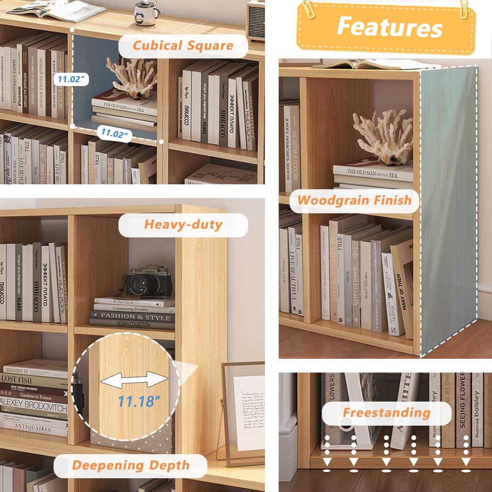 8 Cube Organizer Bookcase Oak Open Shelf