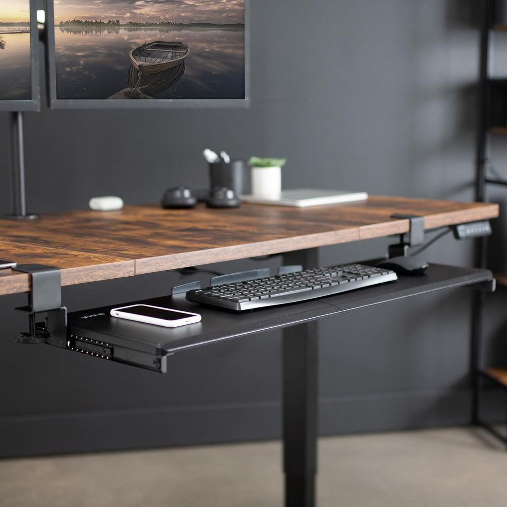 Extra Long Clamp-on Computer Keyboard and Mouse Under Desk Slider Tray, 34 x 11 inch Pull Out Platform Drawer, Black