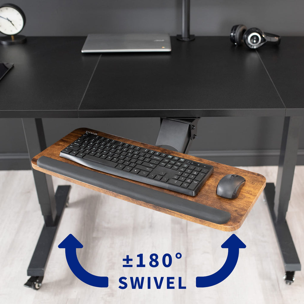 Adjustable Computer Keyboard and Mouse Platform Tray, Ergonomic Under Table Desk Mount Drawer Underdesk Shelf, Rustic Vintage Brown
