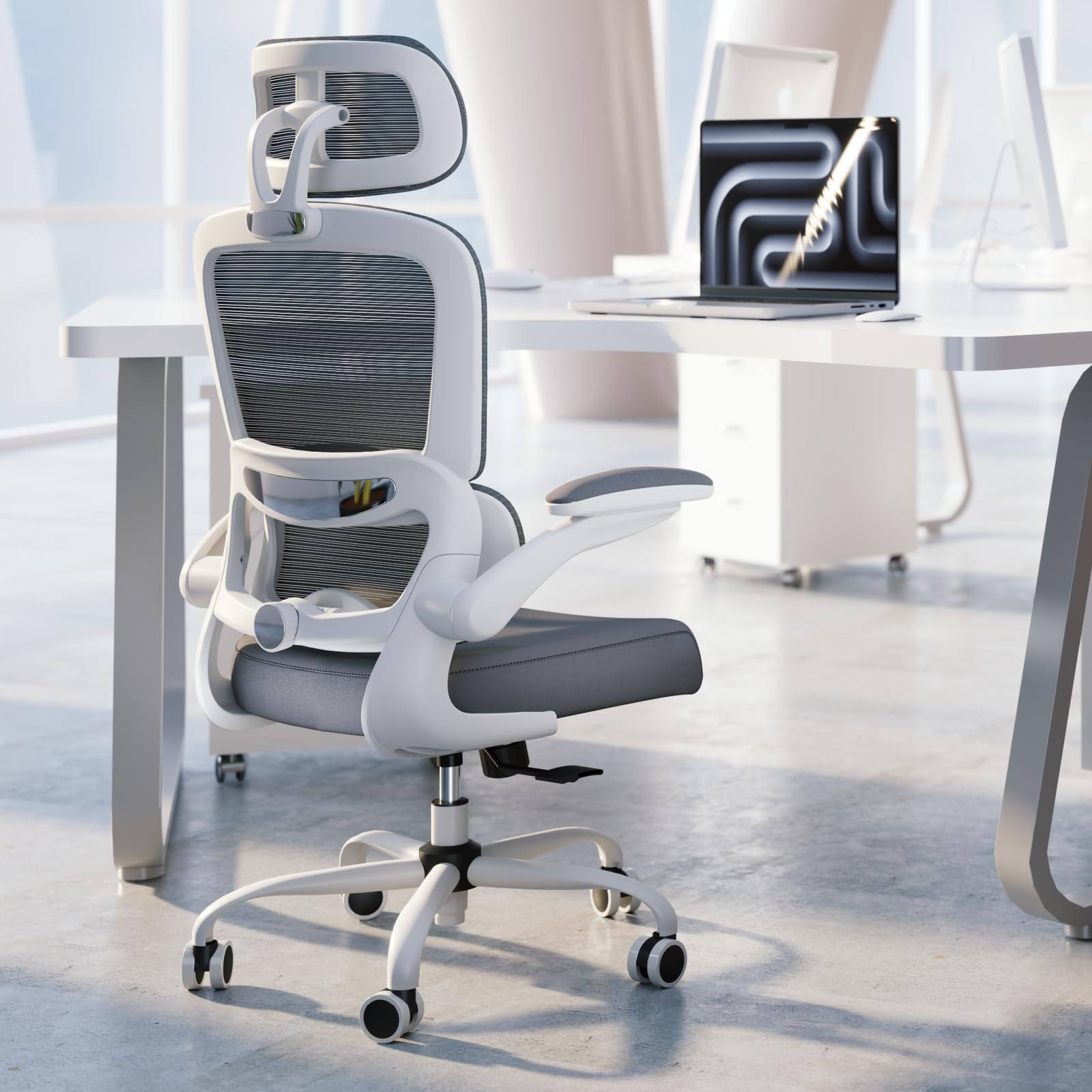 Office Chair Ergonomic Desk Chair, 330 LBS Home Mesh Office Desk Chairs with Wheels, Comfortable Gaming Chairs (White)