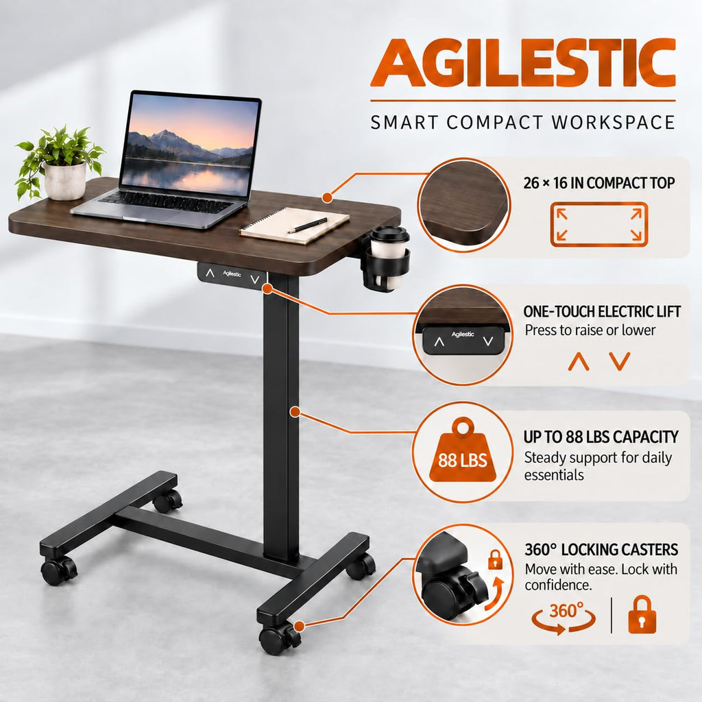 26*16 Inch Height Adjustable Electric Standing Desk, Dark Walnut