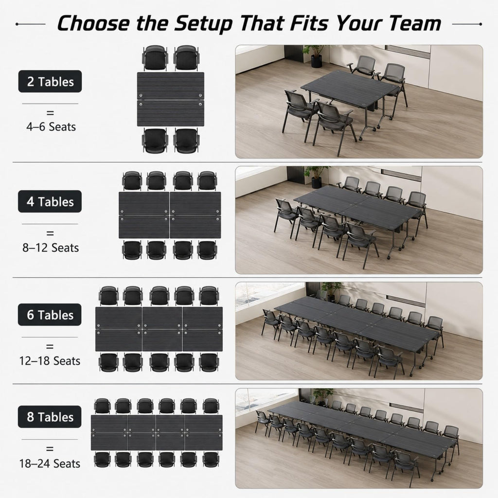 Folding Conference Table, Wheels, Flip-Top, 47.2in, 6 Pack, Morandi Blue