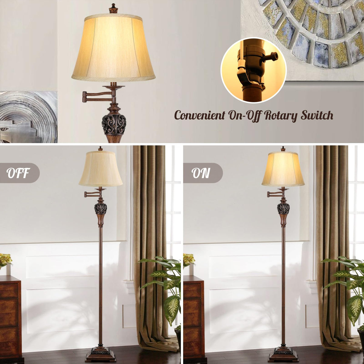 Vintage Floor Lamp for Living Room, Traditional Tall Standing Lamp